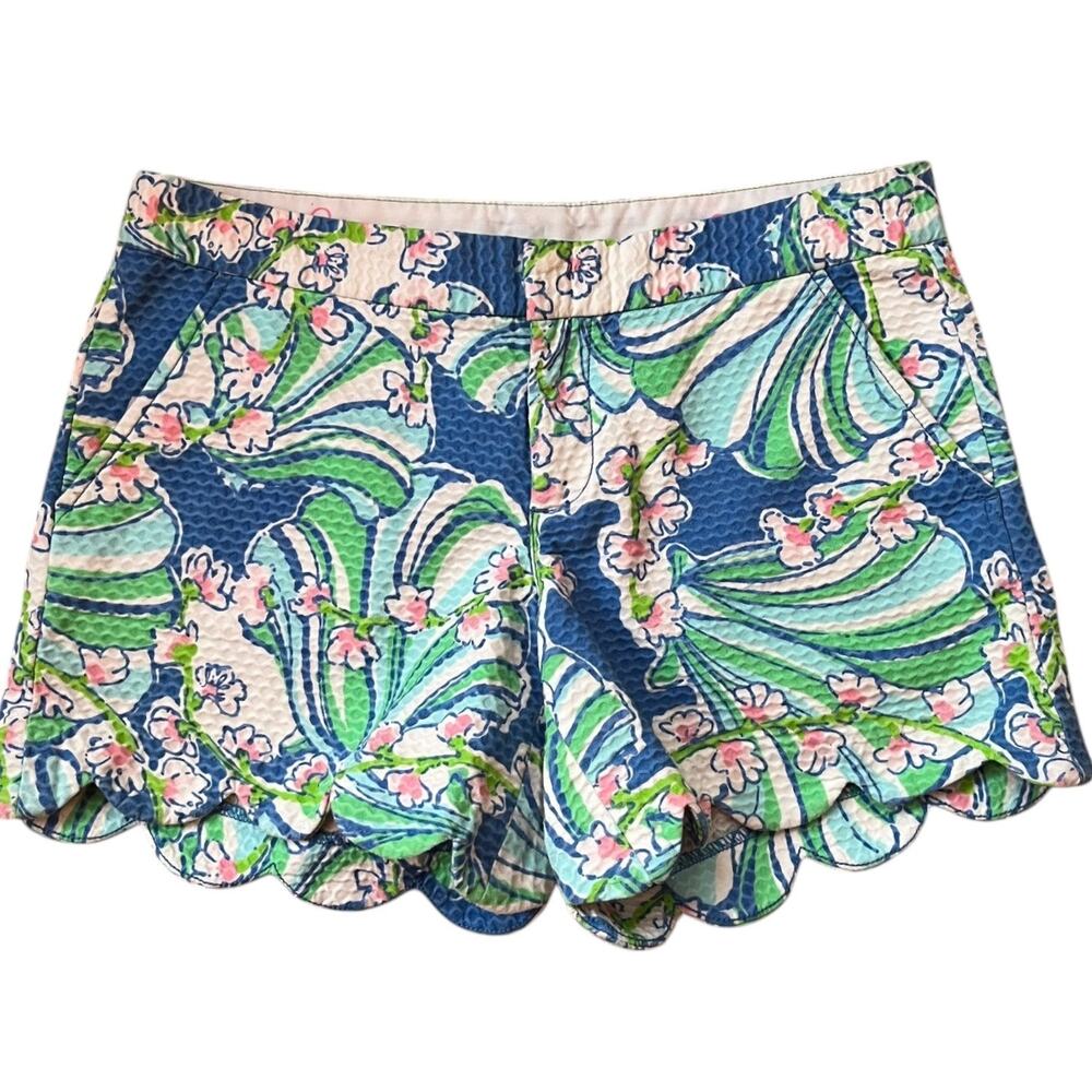 Lilly Pulitzer Buttercup Short Bay Blue Coasting Floral Scalloped Hem Women's 2